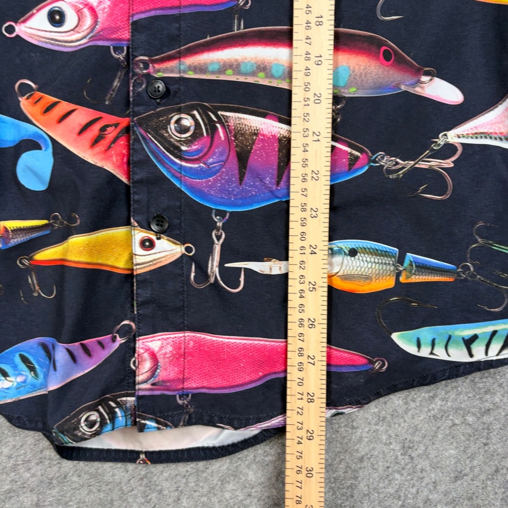 Neff Button Up Shirt Mens Medium Fishing Lure Print Short Sleeve Outdoors AOP - Picture 6 of 9